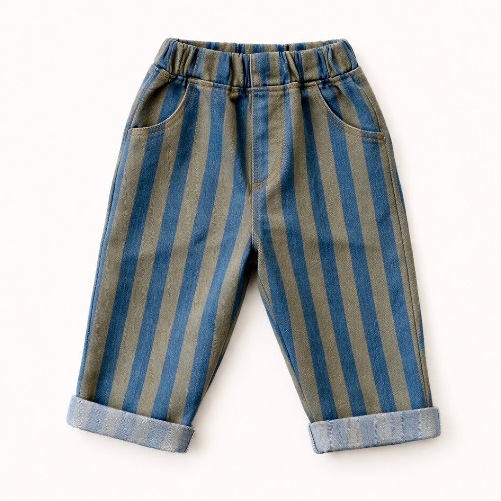 Blue & Khaki Stripe pull on trousers