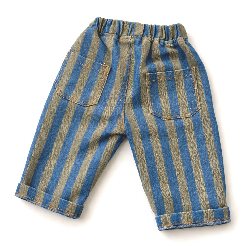 Blue & Khaki Stripe pull on trousers